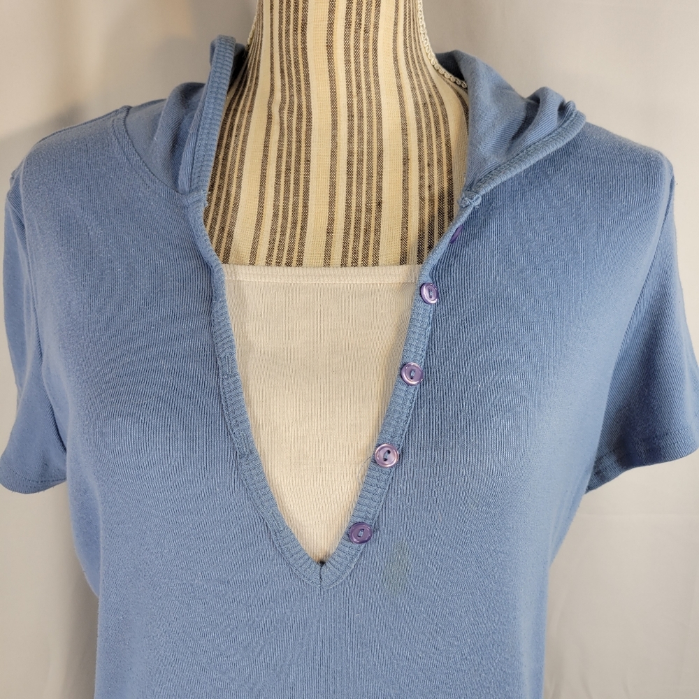 Fashion Bug Blue & White Layered Look Short Sleeve Hoodie Plus Size 14/16W - Picture 3 of 8